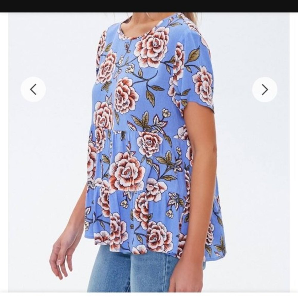 - Forever 21 blue floral print top, shirt, blouse
